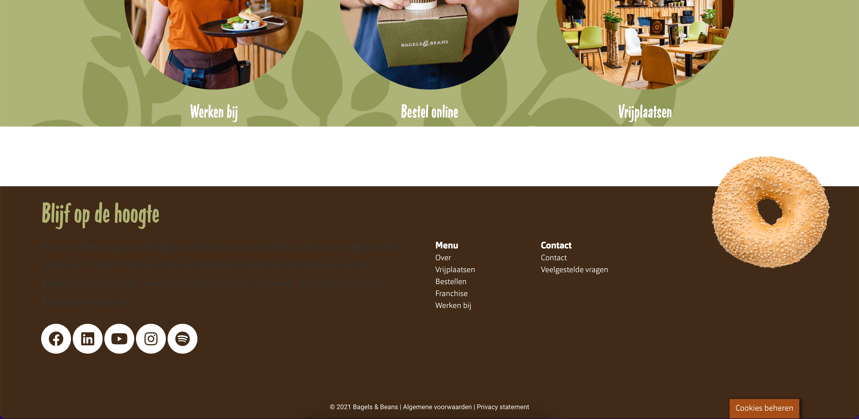 Bagels & Beans - Current website - Footer