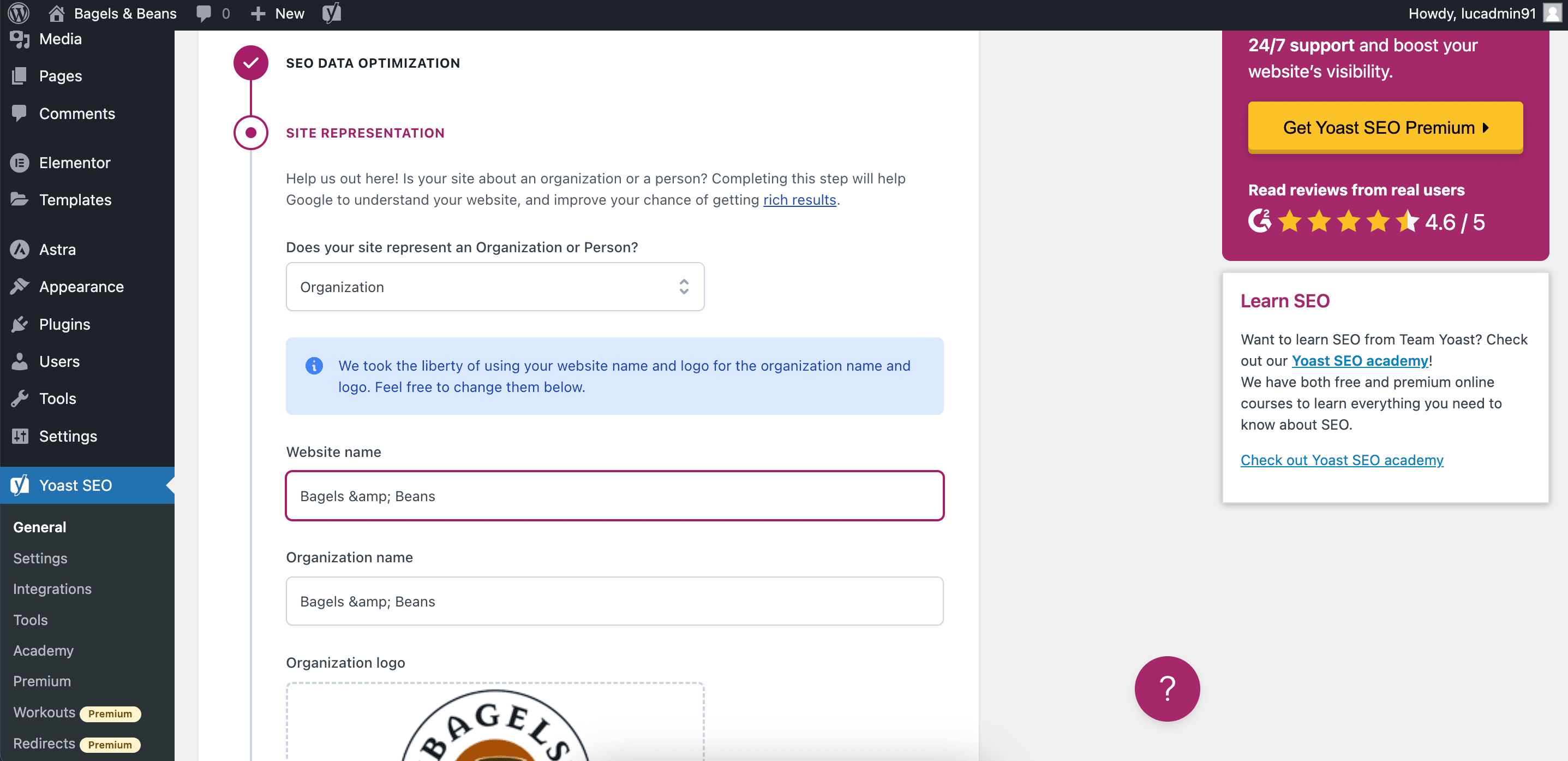 Bagels & Beans - New website - Yoast configuration